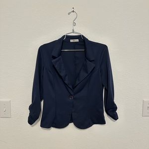 Auline Collection Navy 3/4 Sleeve Scrunch arm 1 button Blazer